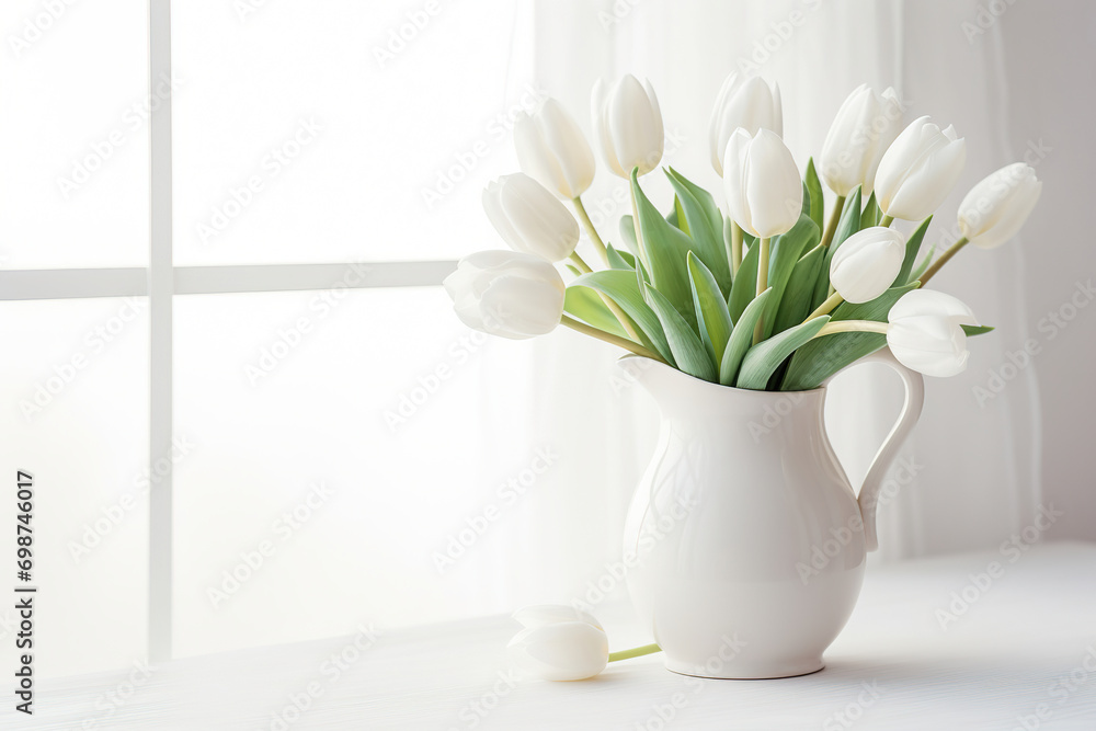 tulips bouquet in vase on wooden table tulips bouquet in vase on wooden table