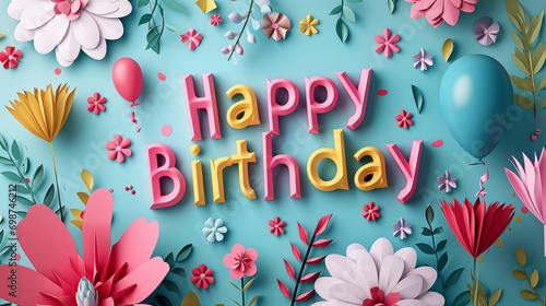 happy birthday card with flowers, paper craft