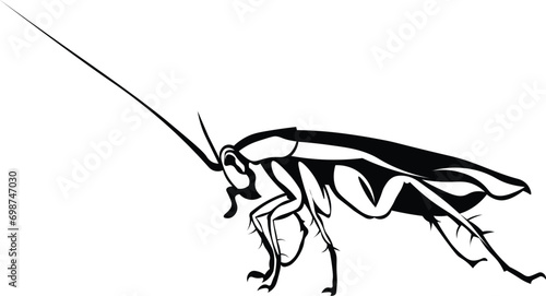 Cartoon Black and White Isolated Illustration Vector Of A Cockroach Pest Insect