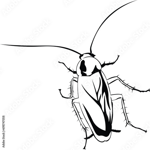 Cartoon Black and White Isolated Illustration Vector Of A Cockroach Pest Insect