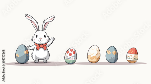 copy space, simple vector illustration set, cute easter bunny carrying easter eggs, isolated on white background, cartoon hand drawn style appealing to children. cartoon style appealing to children. B