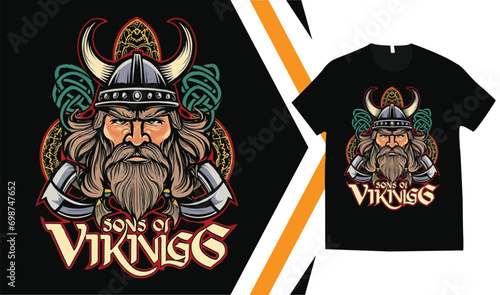 Customizable Viking T-Shirt Design, Custom vikings t-shirt Graphics, Viking Warriors tshirt, apparel custom design print mockup.