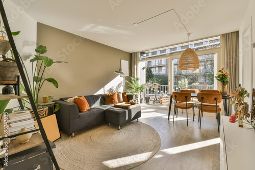 Wallpaper Mural Living room with couch and dining room Torontodigital.ca