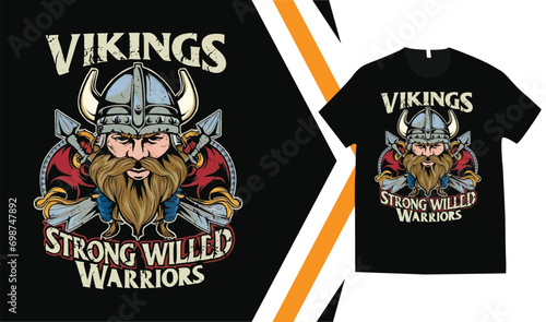 Customizable Viking T-Shirt Design, Custom vikings t-shirt Graphics, Viking Warriors tshirt, apparel custom design print mockup.