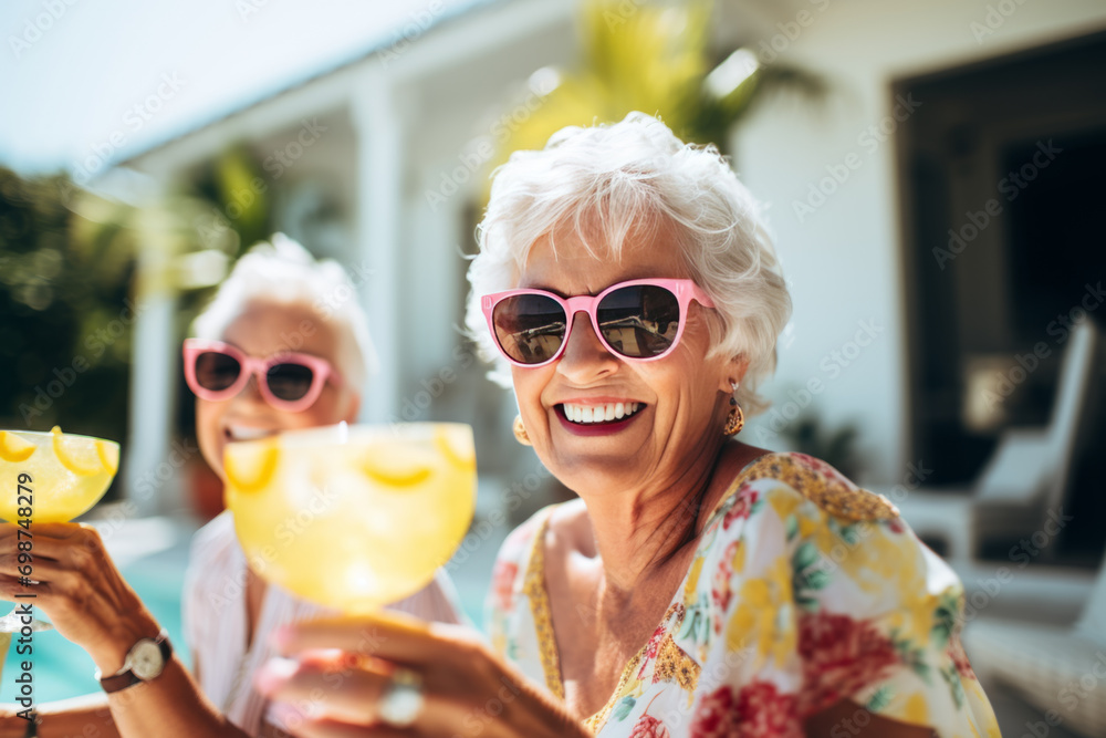 Obraz premium Portrait of two mature woman at beach