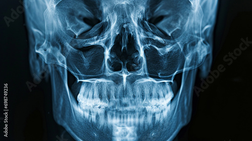 film X-Ray scan human adult skull,face and brain