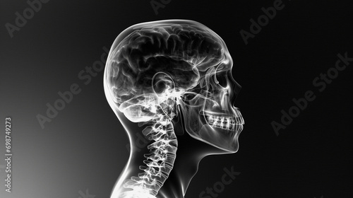 film X-Ray scan human adult skull,face and brain
