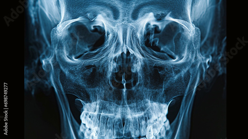 film X-Ray scan human adult skull,face and brain photo
