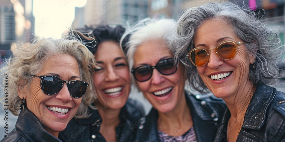 mujeres por encima de sus 50 años muy felices  - obrazy, fototapety, plakaty 