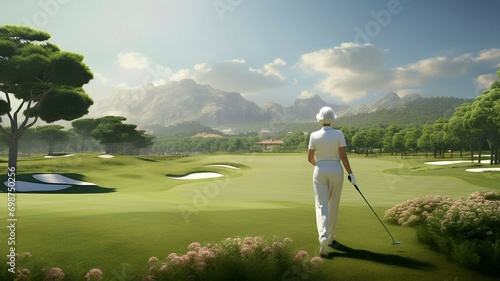 elegant elderly woman playing golf