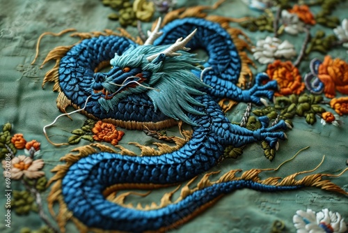 Embroidery design beautiful blue dragon © Natalia