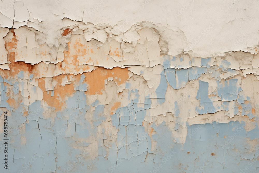 Obraz premium An old wall with four layers of peeling paint. Grunge style