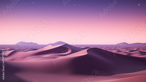 Desert landscape with sand dunes and pink lavender gradient starry sky, abstract poster web page PPT background, digital technology background