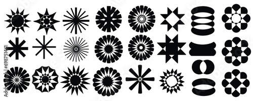 Big vector set of brutalist geometric shapes. Trendy abstract minimalist figures, stars, flows, circles. Modern abstract graphic design elements .Vector, Brutalist geometric shapes, symbols. Simple 