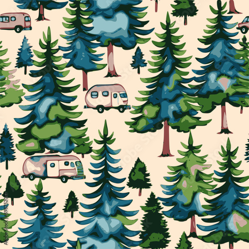 Motorhome pattern camping in the forest