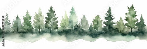 Watercolor Rowan Tree Line on White Background AI Generated