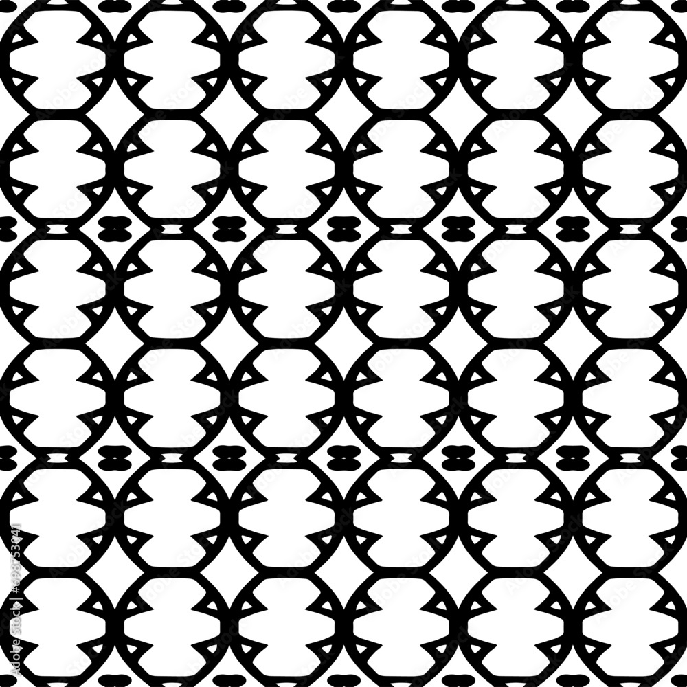Fototapeta premium Abstract Shapes.Vector seamless black and white pattern.Design element for prints, decoration, cover, textile, digital wallpaper, web background, wrapping paper, clothing, fabric, packaging, cards.