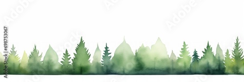 Watercolor Tree Line of Apple on White Background AI Generated