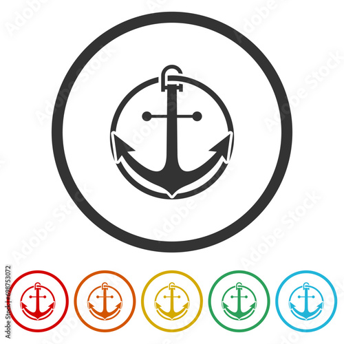 Anchor icon. Set icons in color circle buttons