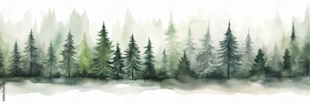 Watercolor Tree Line of Balsa on White Background AI Generated