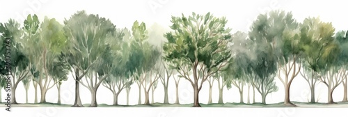 Banyan Tree Line in Dark Green and Light Gray Watercolor AI Generated