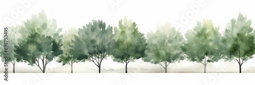 Watercolor Cottonwood Tree Line on White Background AI Generated