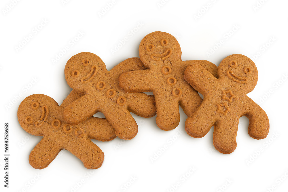 Gingerbread man isolated on white background. Top view. Flat lay. Gingerbread man isolated on white background. Top view. Flat lay.
