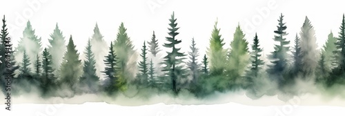 Watercolor Pine Ponderosa Tree Line on White Background AI Generated