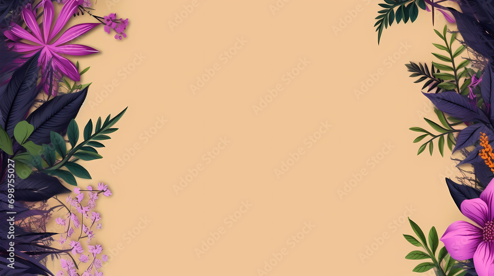 Fototapeta premium Plants and leaves on dark background, plant background, decorative flower background pattern, PPT background