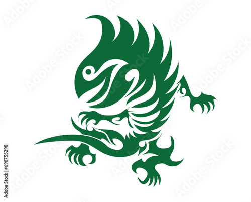 abstract vector art tattoo design, a symbol that resembles a green lizard reptile with hands and feet full of spines and a sharp tail