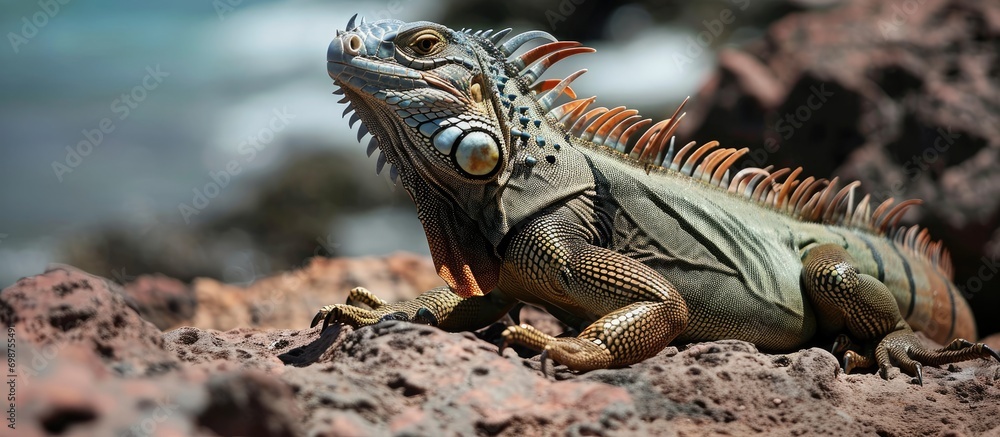 Iguana sunning and posing for photos. Iguana sunning and posing for photos.