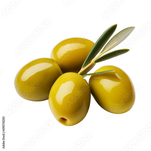 fresh organic olive cut in half sliced with leaves isolated on white background with clipping path photo