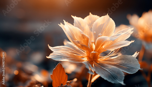 Flor ao entardecer em tons dourados e contraste suave photo
