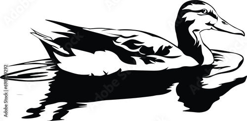 Cartoon Black and White Isolated Illustration Vector Of A Duck Swimming