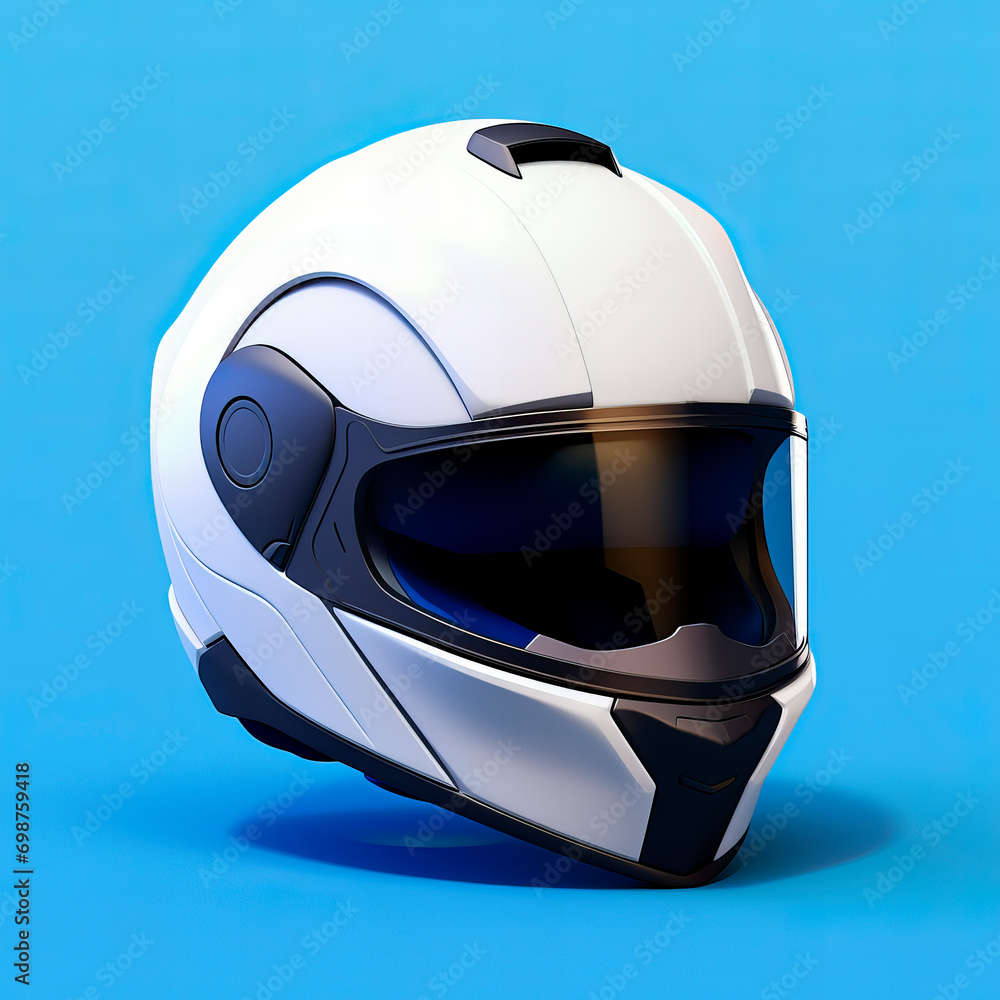 Isolated 3D motorcycle helmet on blue background (Generative AI) Isolated 3D motorcycle helmet on blue background (Generative AI)