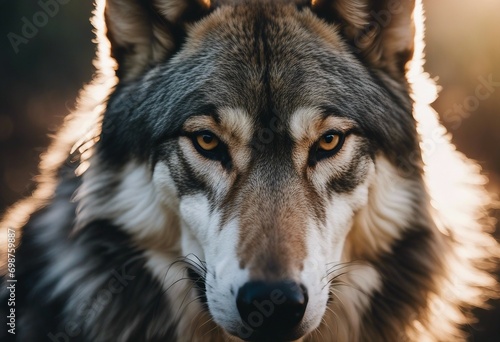 Portrait of a dangerous spiritual alpha wolf