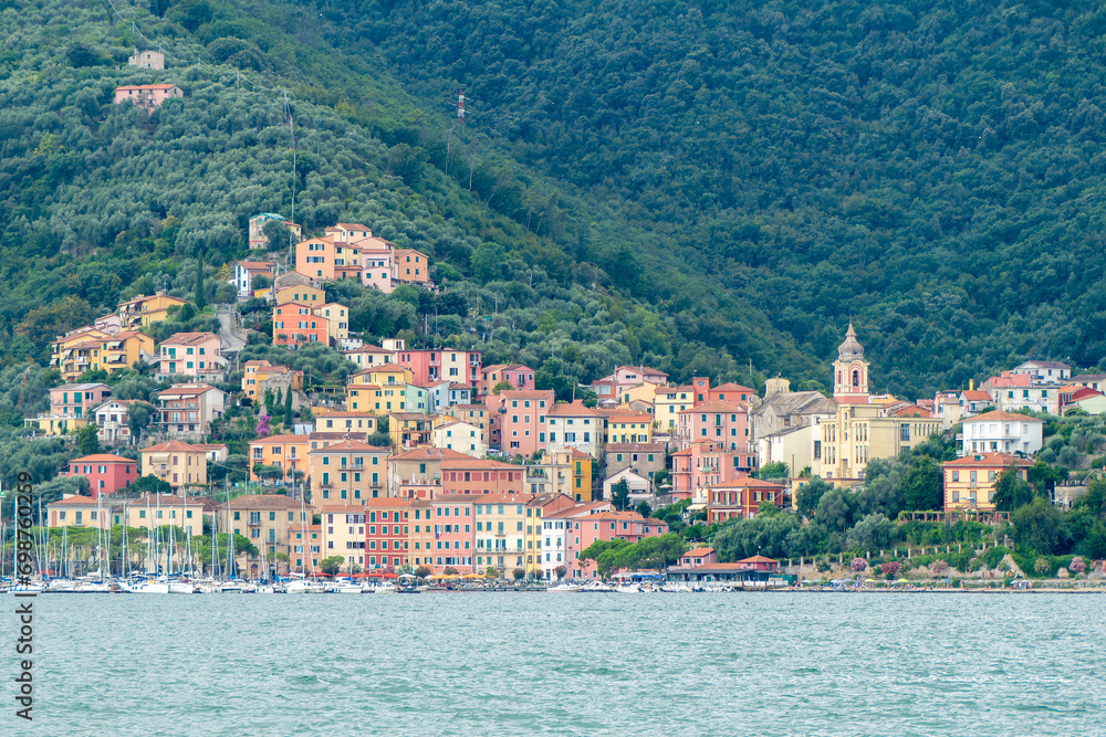 La Spezia, Italy, July 30, 2023. View of the village of Cadimare from the sea.