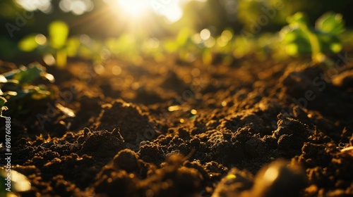 Nature's Canvas: Abstract Farming Soil with Sunlit Bokeh Background