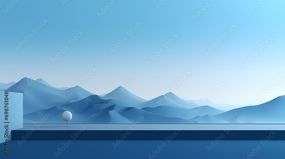 Fototapeta premium Abstract realistic blue sky and mountains minimalist background style