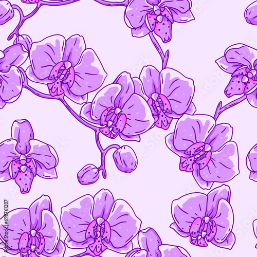 Pattern with orchid flowers. Beautiful decorative plants.