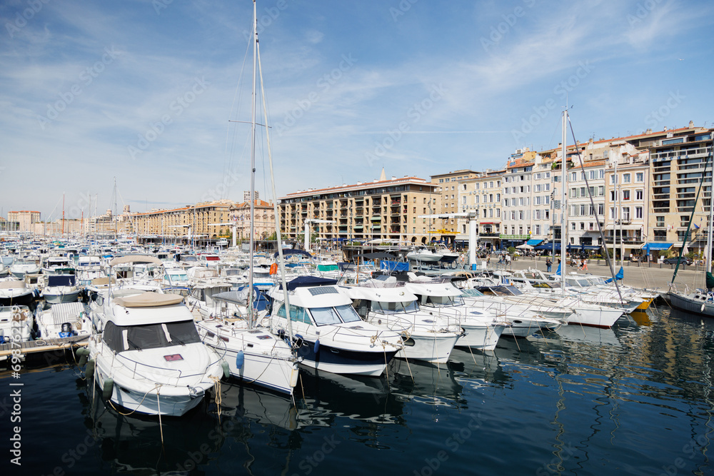 View of boats standing in Marseille.