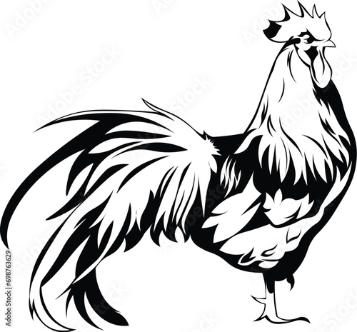 Cartoon Black and White Isolated Illustration Vector Of A Chicken Standing Up