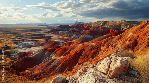 Painted Desert Palette:  The Painted Desert showcasing a vibrant palette of red, orange, and purple hues, creating a breathtaking display of natural colors photo