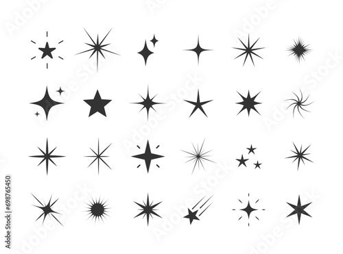 Star symbols of different shapes silhouette set
