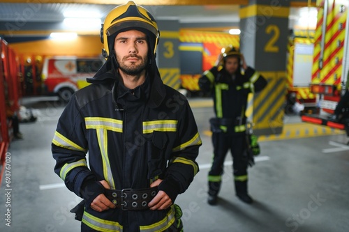 A firefighter puts on a fire uniform at the fire department