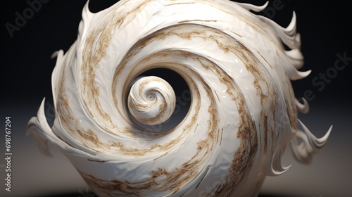 A detailed AI-generated texture synthesis of swirling, marble-like patterns on the surface of a seashell photo