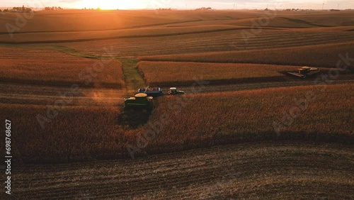 Iowa Corn Harvest Aerial Tracking Shot