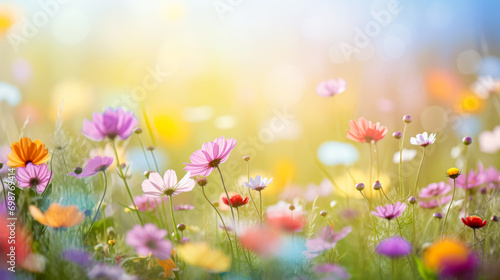 beautiful background of wildflowers in the soft rays of the sun © Formoney