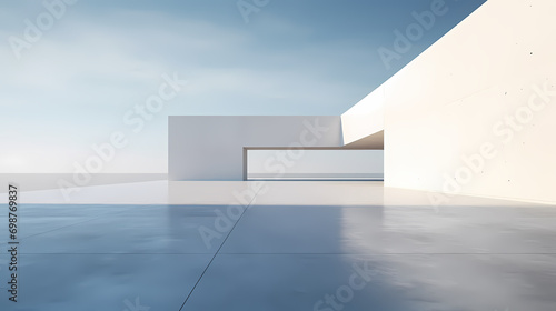 3d render of abstract futuristic architecture with empty concrete floor 