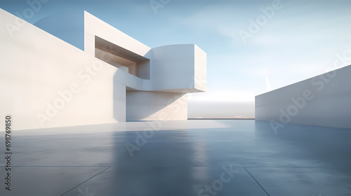 3d render of abstract futuristic architecture with empty concrete floor 